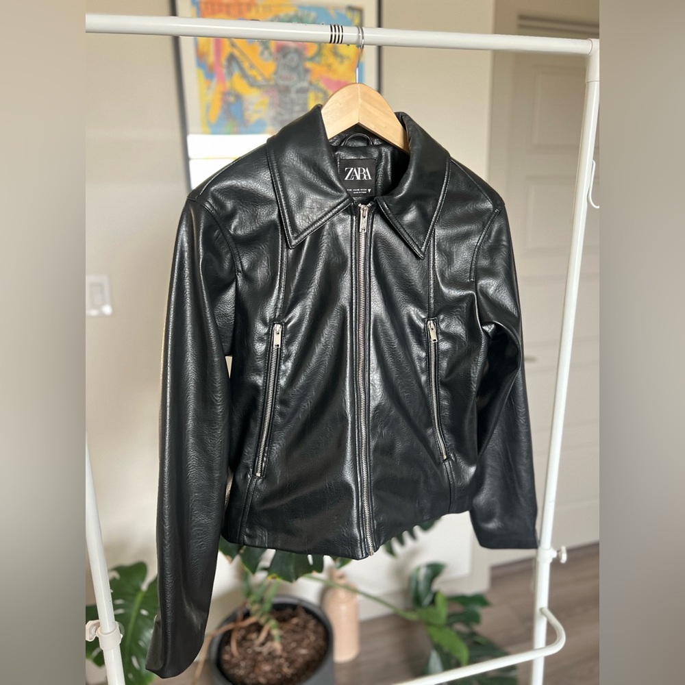 Zara Black Faux Leather Jacket sz S